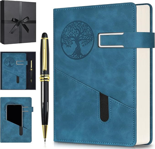 Lined Notebook Journal for Men Women, 365 Pages Numbered College Ruled Notebook, Hardcover Leather Journal with Pen & Gift Box, Thick Daily Diary, Professional Notebooks for Work, School, Business, A5-DeskLoop Office