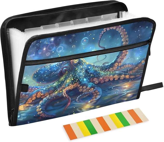 Expanding File Folder Octopus Blue Accordion File Organizer 13 Pockets Document by ALAZA