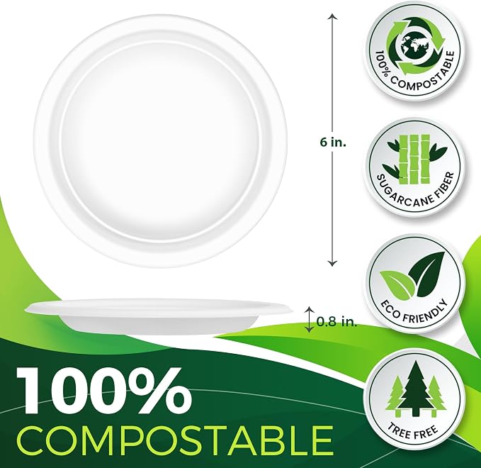 100PCS 100% Small Dessert Plates Disposable, 6 inch Paper Plates, Compostable - Image 2