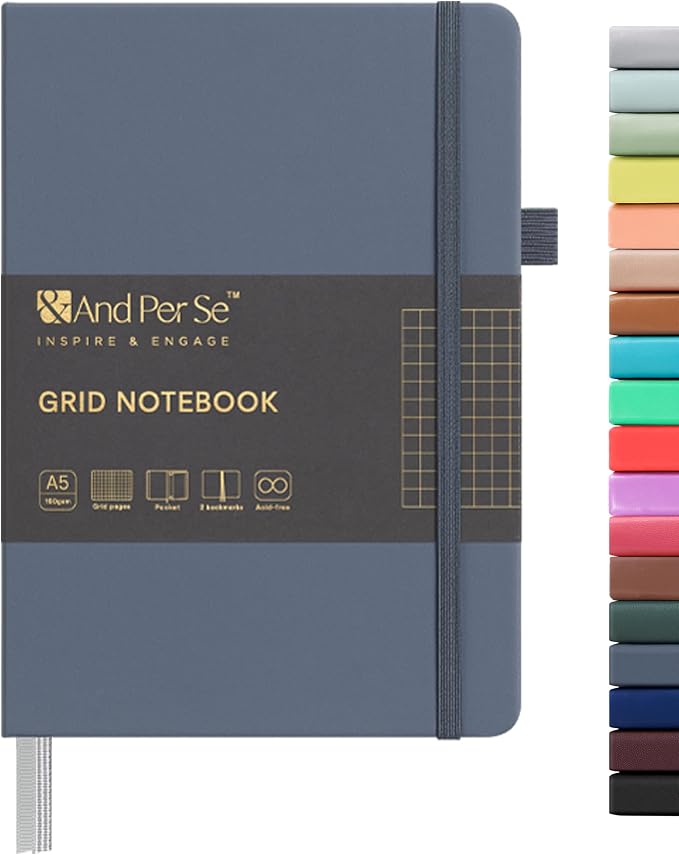 &And Per Se Graph Notebook, 5mm Grid, A5 Hardcover, 160 Pages 100gsm Thick Paper by AndPerSe