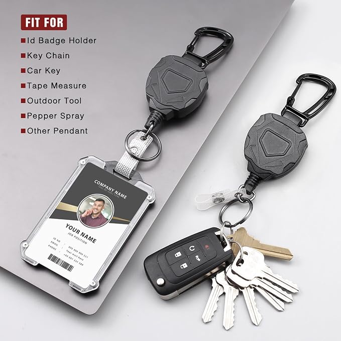 Badge Holder Retractable Clip Heavy Duty Carabiner Badge Reel Keychain - Image 7