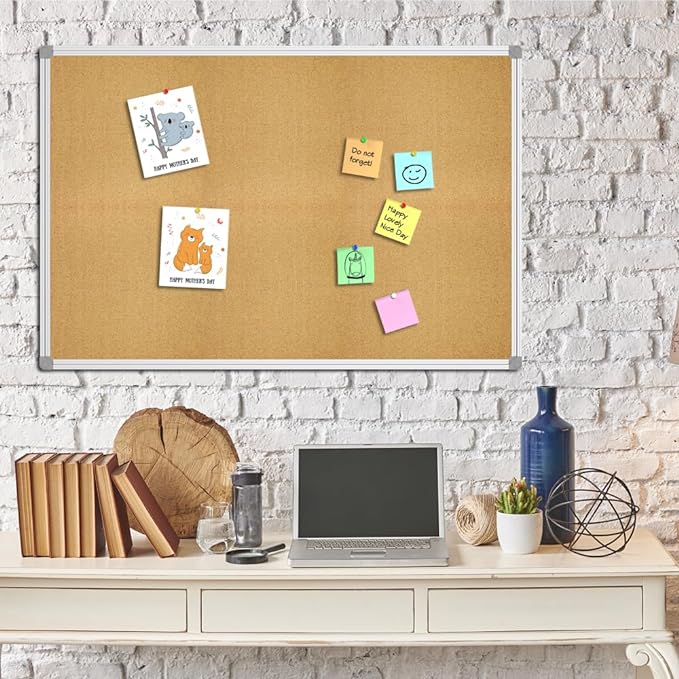 Lockways Cork Board Bulletin Board, Double Sided Corkboard 36" x 24", Wall-Mounted Aluminum Framed Message Presentation Notice Board 3 x 2-DeskLoop Office