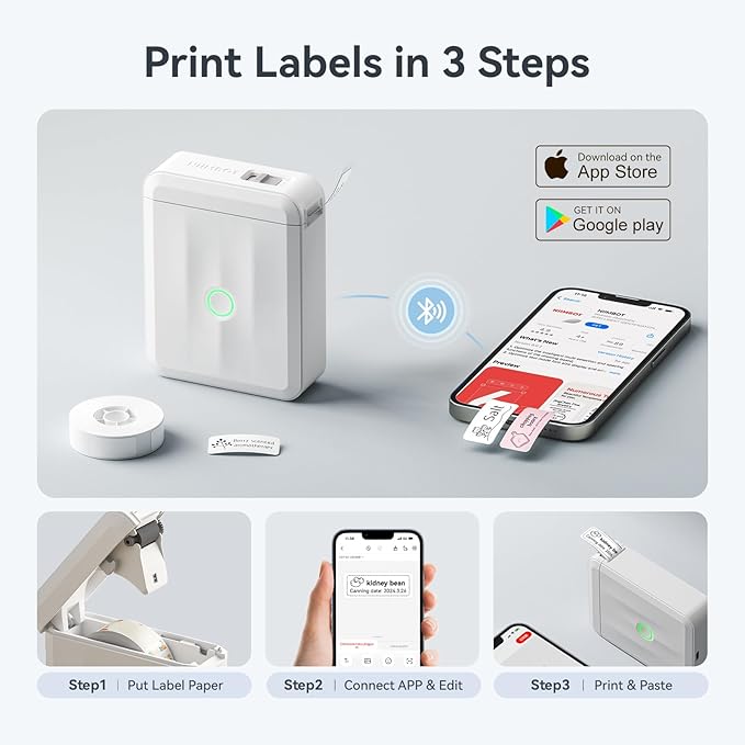NIIMBOT D110 Upgraded Version Mini Label Maker Machine with Tape, Portable Bluetooth Thermal Printer, Sticker Labeler with Multiple Templates for Office Organization Home Kitchen School, White-DeskLoop Office