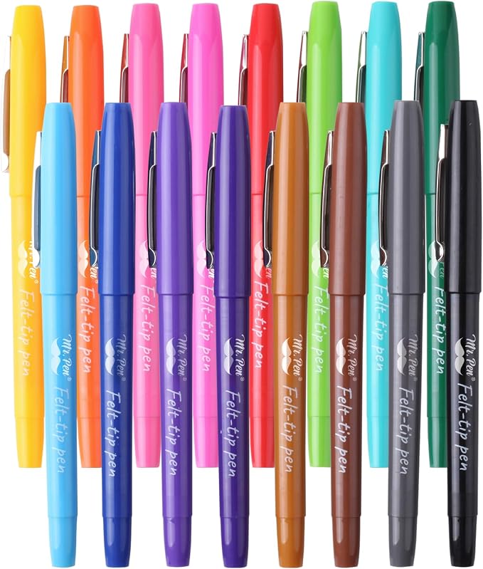 Mr. Pen- Felt Tip Pens, 16 Pack, 0.7 mm, Colorful Felt Tip Pens, Fast Dry | No by MrPen