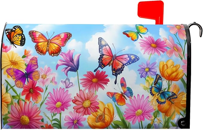 Spring Flower Mailbox Covers Magnetic Floral Flowers Colorful Butterfly Post by farg