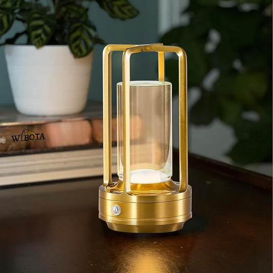 Crystal Table Lamp for Indoor and Outdoor, Rechargeable Cordless Lamp, 3-Colour 4000mAh Dimming Battery Powered Small Desk Lamp, Restaurant/Bedroom/Bar/Coffee Shop/Camping Light/nightlight-Gold-DeskLoop Office
