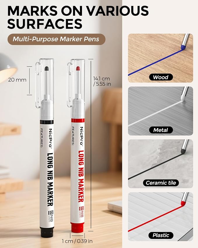 Nicpro 8 PCS Long Nib Marker Pens, 20mm Deep Hole Marker, Quick Dry & - Image 2