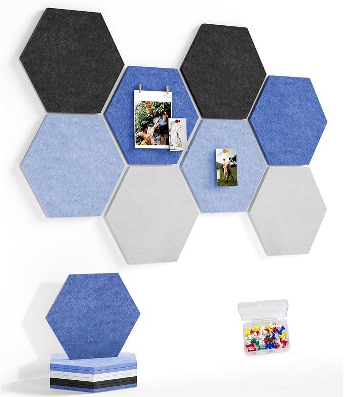 8 Pack Hexagon Felt Bulletin Board Tiles by Uoisaiko