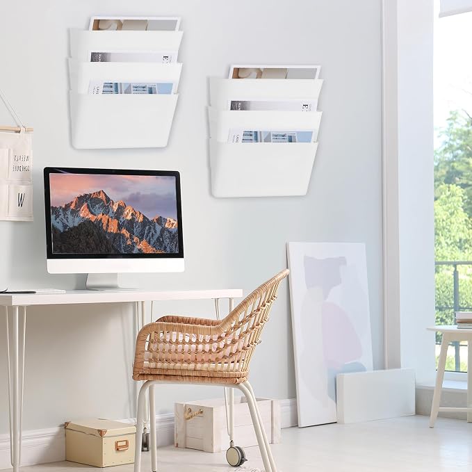 EASEPRES 6 Pack White Plastic Single Pocket Hanging File Organizer, Wall Mount - Image 5