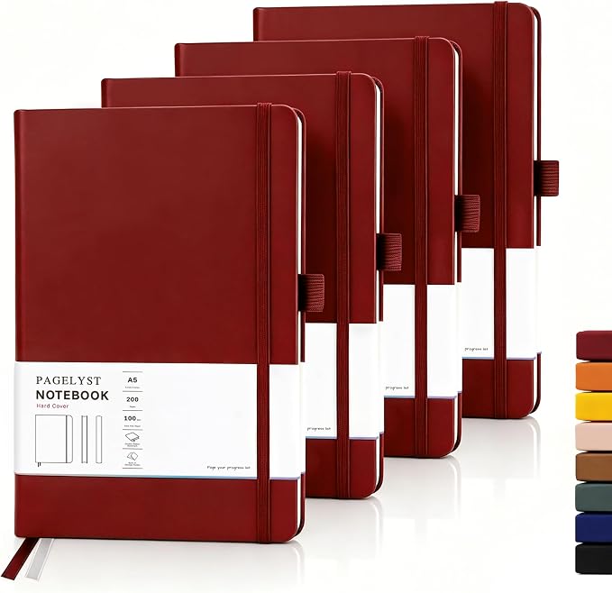 PAGELYST Graph Grid Paper Notebook, 200 Pages, 4 Pack Leather Hardcover Notebook by Unknown