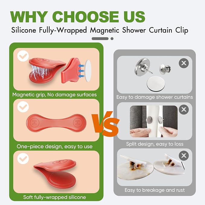 4-Pack Magnetic Silicone Shower Curtain Clips, Keep Liner Closed, one-hand - Image 5