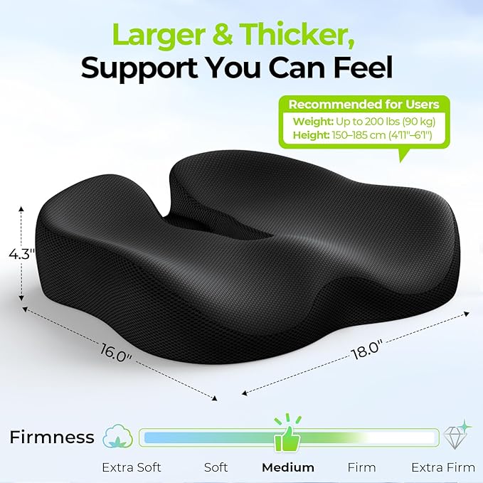 AUVON Ergonomic Donut Pillow Seat Cushion for Hemorrhoid & Tailbone Pain Relief, Thick Memory Foam Chair Cushions with Firm Support for Coccyx, Sciatica, Pressure Sores, Pregnancy, Postpartum Recovery-DeskLoop Office