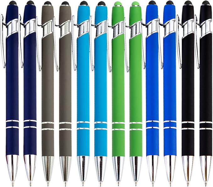 PASISIBICK 12 Pieces Ballpoint Pen with Stylus Tip, 2 in 1 Stylus Stylish Pen, Premium Metal Stylus Pen for Touch Screens, Black Ink, 1.0 mm Medium Point.(Pack of 12)-DeskLoop Office