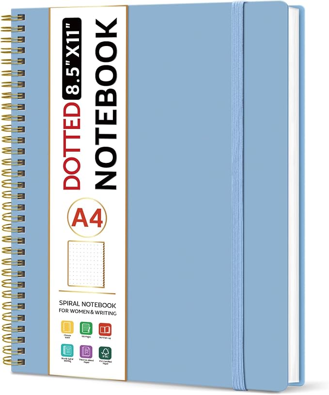 Taja Spiral Dotted Notebook, 8.5"x11" Notebooks by Taja