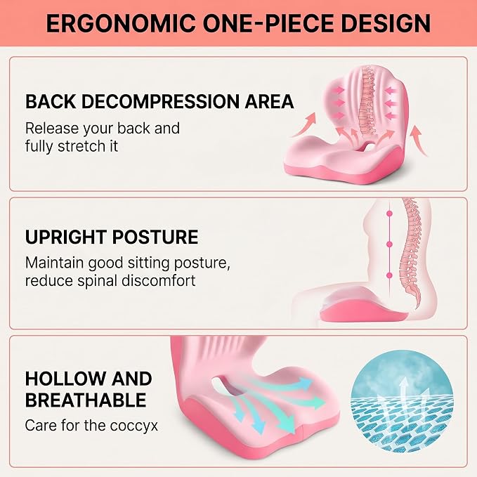 Ergonomic Lumbar & Seat Support Cushion, 2-in-1 Memory Foam Cushion - Image 5