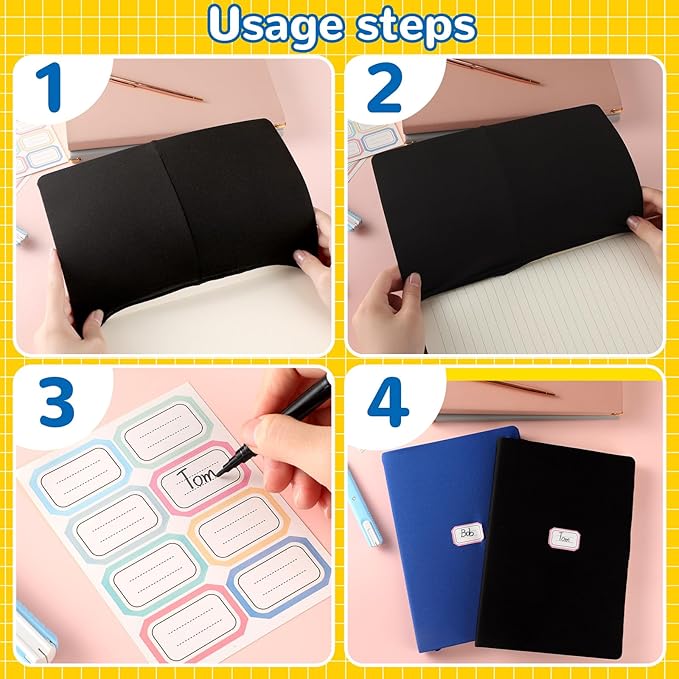 Jumbo Book Covers 12 Pack Reusable Fabric Book Cover Protective Book Covers 9 x 11 Inch Black and Blue Stretchable Book Sleeve Cover with Label Sticker for Most Hardcover Books Up to 10 x 12.5 Inch-DeskLoop Office