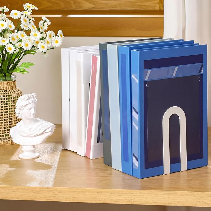 Chunful 4 Pcs White Book Ends for Shelves Modern Metal Bookends Decorative - Image 4