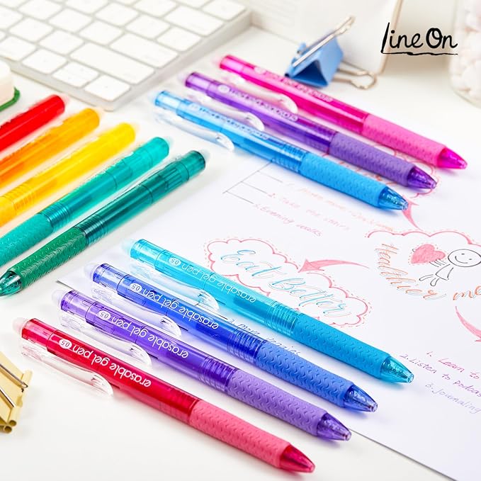 Lineon Erasable Gel Pens, 15 Colors Retractable 0.5mm Fine Point Erasable Pens - Image 9