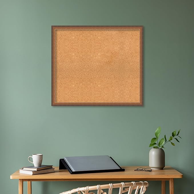 Amanti Art Natural Cork Board for Wall, 28x32 Vision Board with Bronze Frame, Large Corkboard Office Decor for Home Organization, Modern Corkboard Pinboard to Display Items for Home Organization in-DeskLoop Office