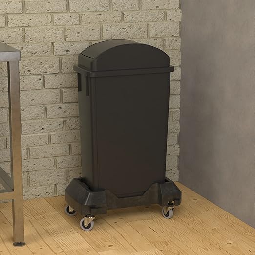 23 Gallon Black Slim Jim Trash Can with Swing Top Lid and Dolly-DeskLoop Office