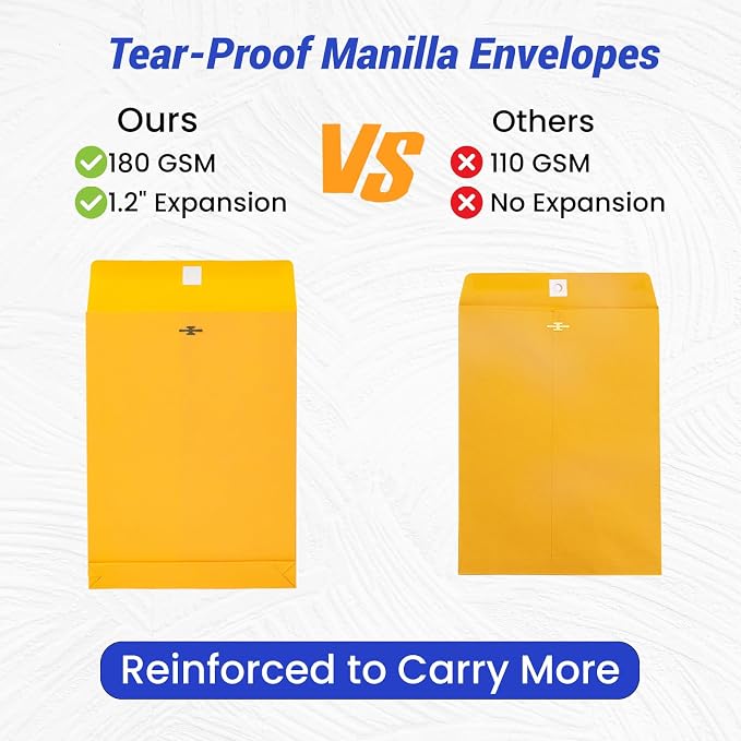 100 Pack Expandable Manilla Envelopes 9x12 - Image 4