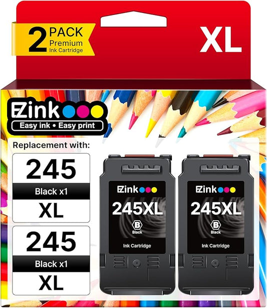 E-Z Ink 245XL Ink Cartridge Replacement for Canon 245XL Black Ink 245 XL PG-245XL PG245XL Works with Pixma MX490 MG2522 TR4520 MG2525 TS3122 TS3322 TS202 MG2520 MG2922 MG3022 (2 Black)-DeskLoop Office
