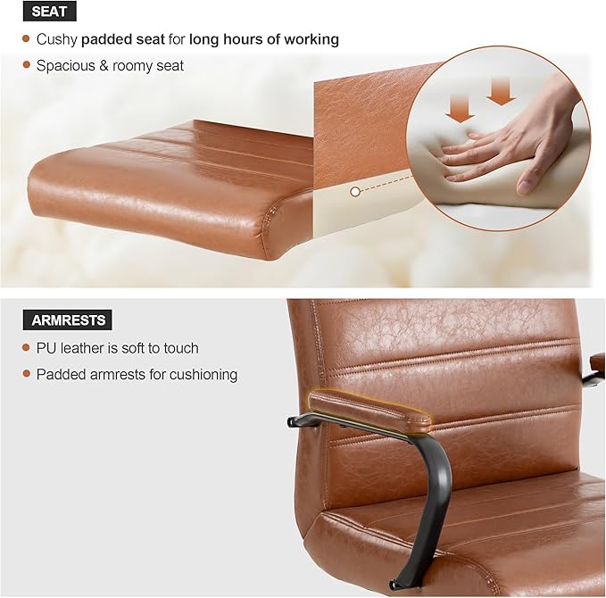 Office Desk Chair,Modern Leather Conference Room Chairs,High Back Home ofiice Chair,Adjustable Height Swivel Executive Computer Chair with Padded Seat and Armrest (Brown with Black Frame)-DeskLoop Office