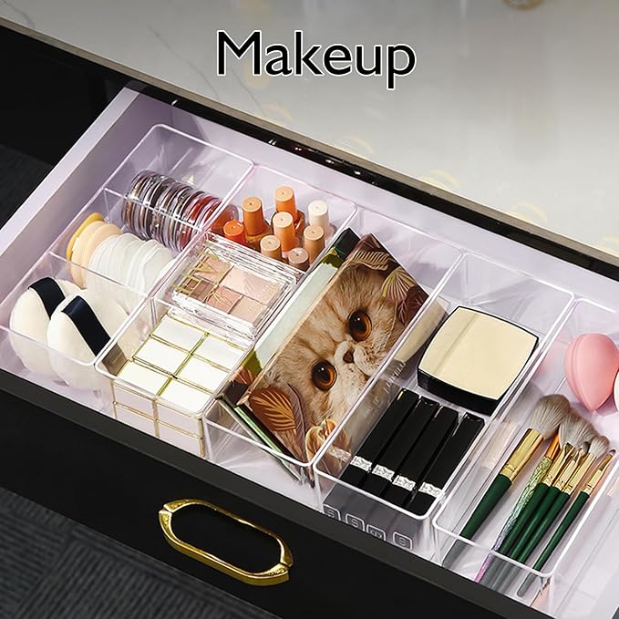 Stackable Acrylic Drawer Organizer Set, 11 PCS Multi-Size Storage Bins for Makeup, Office Desk, Bathroom, Vanity and Kitchen Utensils-DeskLoop Office