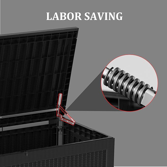 150 Gallon Lockable Resin Deck Box, Waterproof & UV-Resistant Outdoor Storage Box for Outdoor Cushion Storage, Garden Tools & Pool Accessories Storage, Black-DeskLoop Office