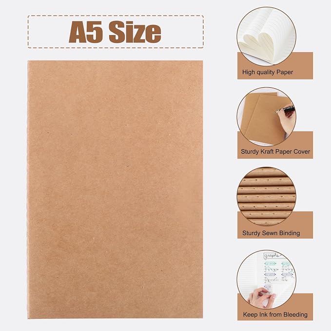 EOOUT 100pcs Lined A5 Kraft Notebook, Journals - Image 3