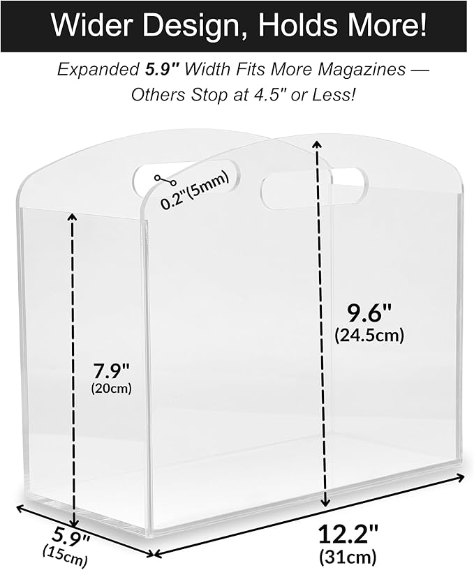 Magazine Rack - Clear Acrylic Magazine Holder, Acrylic Newspaper Stand Organizer with handles, Modern Lucite Magazine and Book Basket Box for Bathroom, Bedroom, Living Room and Office-DeskLoop Office