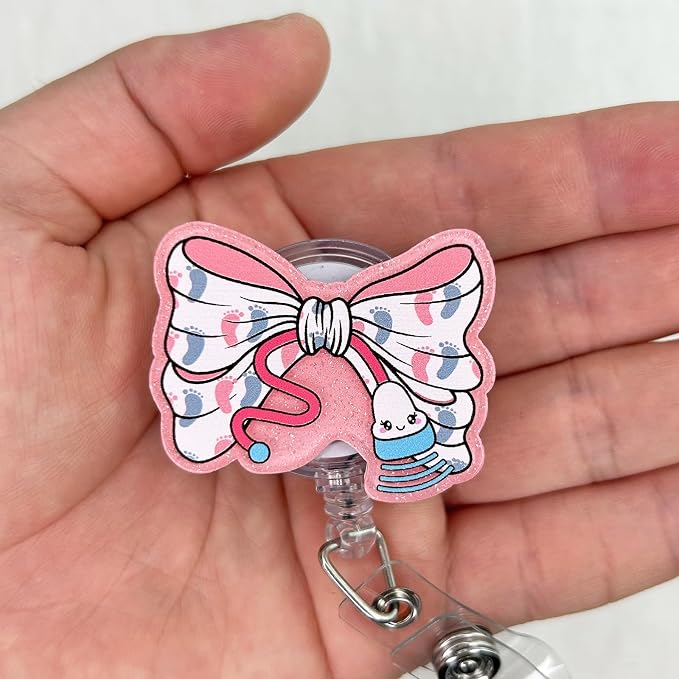 Coquette Bow Ultrasound Tech Badge Reel Retractable, Cute Sonographer Acrylic - Image 3