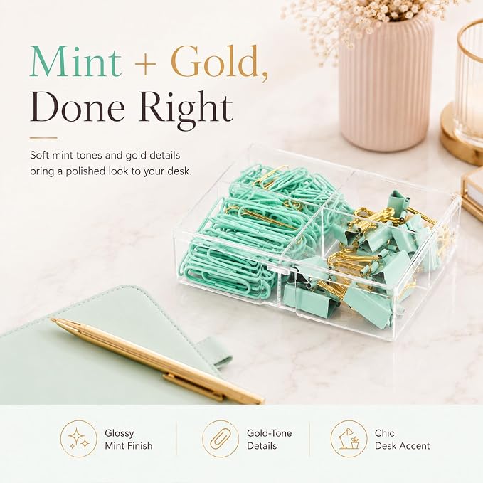 Green and Gold Paper Clips Binder Clips Set - Image 3