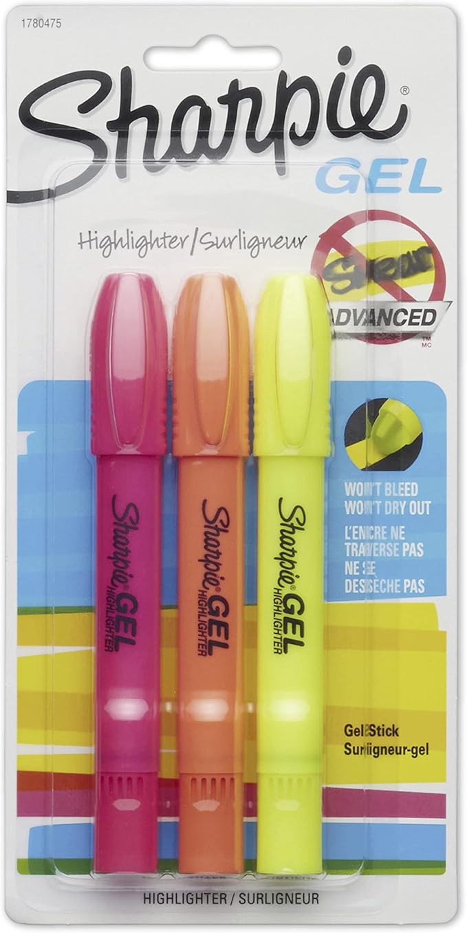 Sharpie Accent Gel Highlighters, 3 Assorted Highlighters by Unknown
