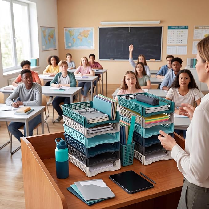 Geetery Set of 12 Turn in Trays Classroom Plastic Trays - Image 6