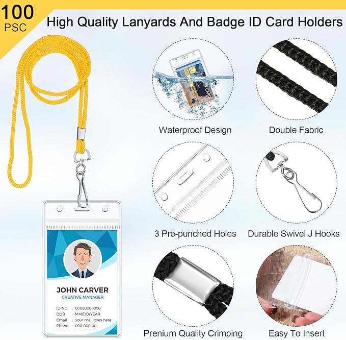 Marspark 100 Pack Lanyard with ID Holder Bulk, Waterproof Resealable Name Tag - Image 3