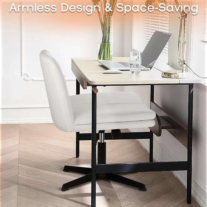 PUKAMI Criss Cross Legged Office Desk Chair No Wheels, PU Leather Modern Swivel - Image 7