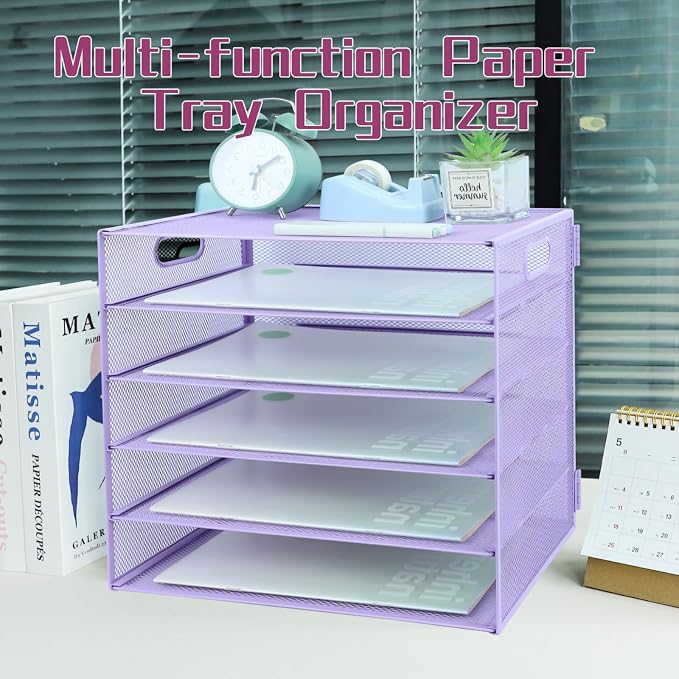 5 Tier Lettrer Tray Organizer, Metal Mesh Desk File Organizer - Image 5