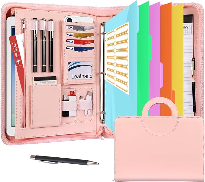 Leathario Portfolio Binder, Includes 5 Folder Index Dividers, 13 Inch Tablets by Leathario