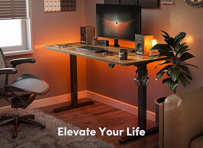 FEZIBO Electric Standing Desk, 60 x 24 Inches Height Adjustable Stand up Desk, Sit Stand Home Office Desk, Computer Desk, Rustic Brown-DeskLoop Office