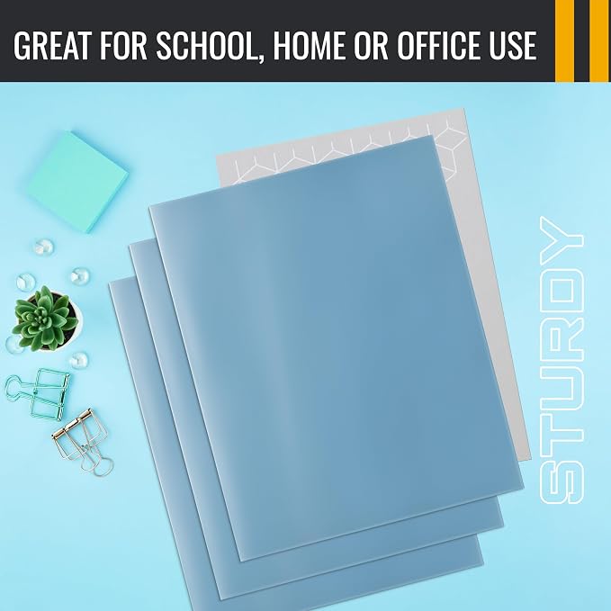Better Office Products 2 Pocket Glossy Laminated Light Blue Paper Folders - Image 5