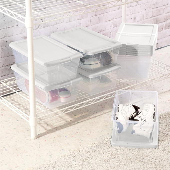 Sterilite 12-Pack 6 Quart Storage Boxes, Stackable Clear Plastic Bins - Image 5