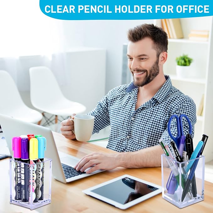 20Pack Clear Acrylic Pen Holder Desktop Pencil Organizer Acrylic Pencil Cup - Image 6