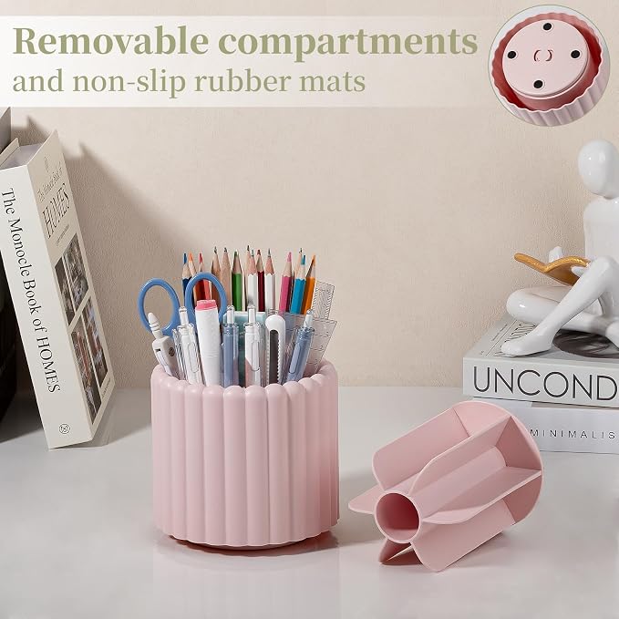 Anyoifax 360° Rotating Pen Holder 7 Slots Desk Organizer Removable Pencil Cup - Image 2