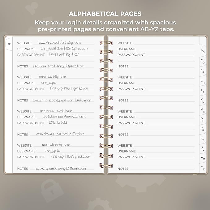 Clever Fox Password Book Spiral – Internet Address & Password Organizer - Image 3