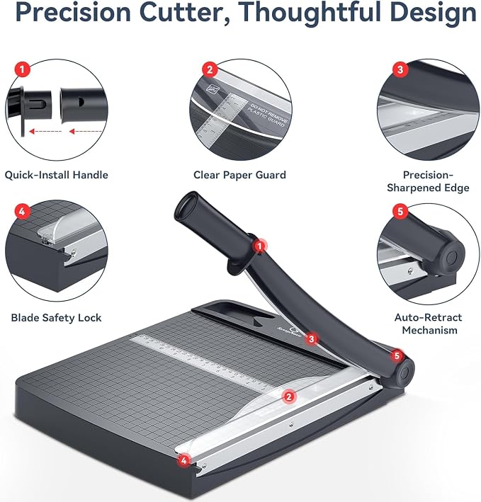 12 Inch Heavy Duty Paper Cutter, 12-16 Sheets Capacity Guillotine Paper Cutter - Image 7