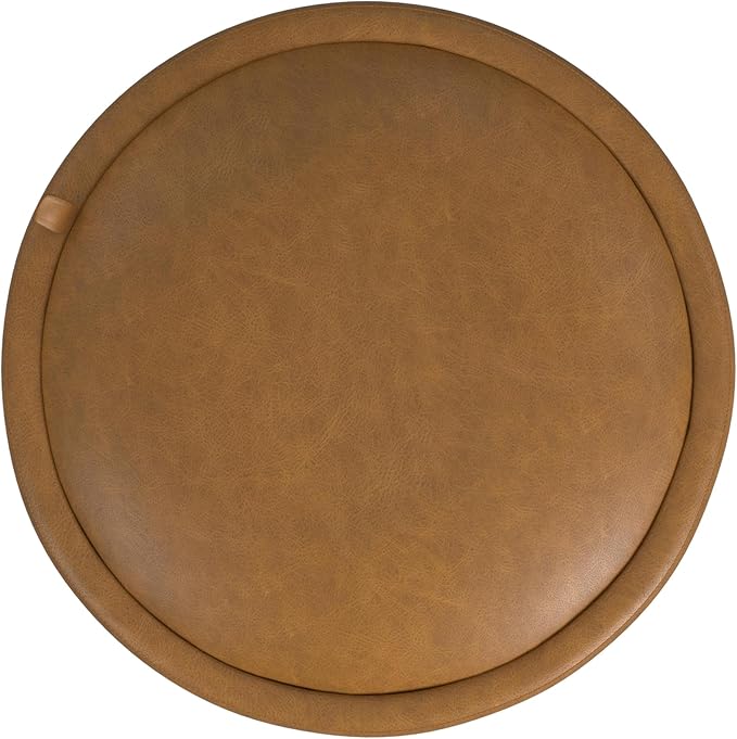 HomePop Storage Round Ottoman with Removable Lid Home Décor|Upholstered Round Velvet Foot Rest Ottoman - Carmel Faux Leather-DeskLoop Office