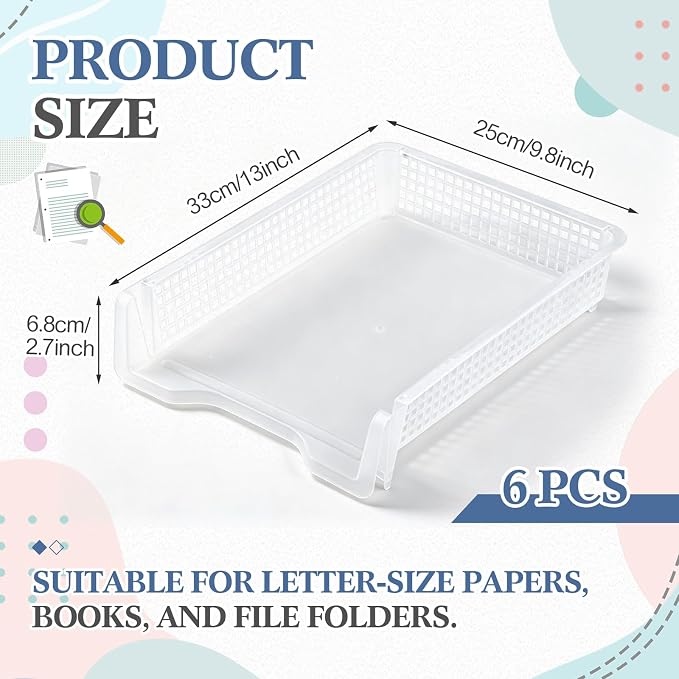 Geetery Set of 6 Turn in Trays Classroom Plastic Trays - Image 2