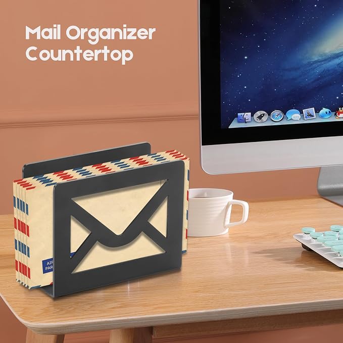 Desktop Metal Mail Holder, Modern Black Letter Organizer - Image 7