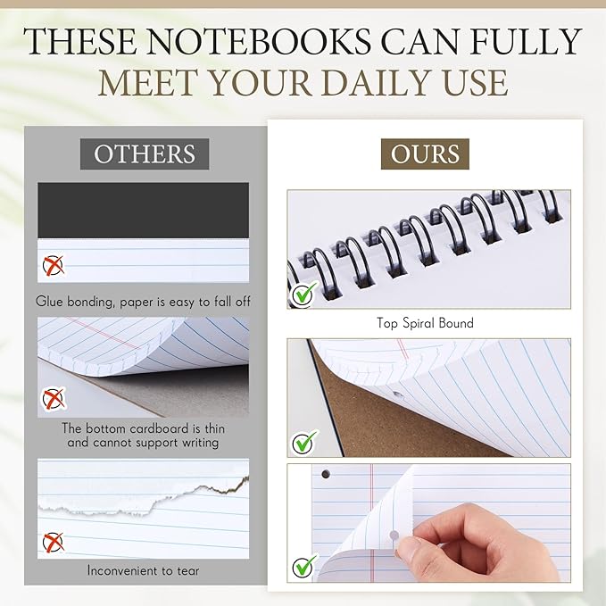 3 Packs 8.5" x 11" Top Spiral Notebook with 3 Hole Punched Legal Pads College Ruled Notepad 50 Sheets Hard Cardboard Paper Wirebound Notepad for Office School Business (Dark Colors)-DeskLoop Office